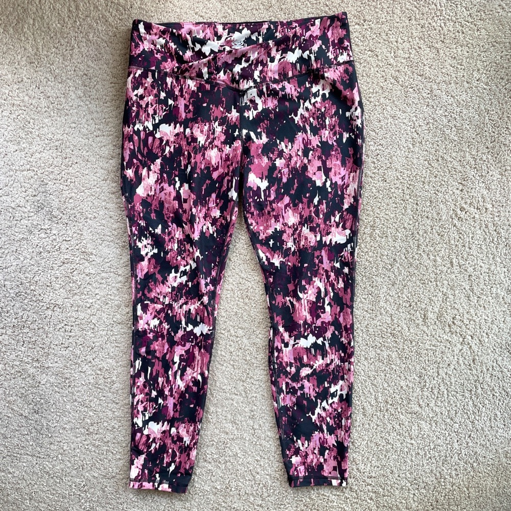 Athletic Works Pink Purple 7/8 Cross Waist High Rise Buttery Soft Leggings XXL
